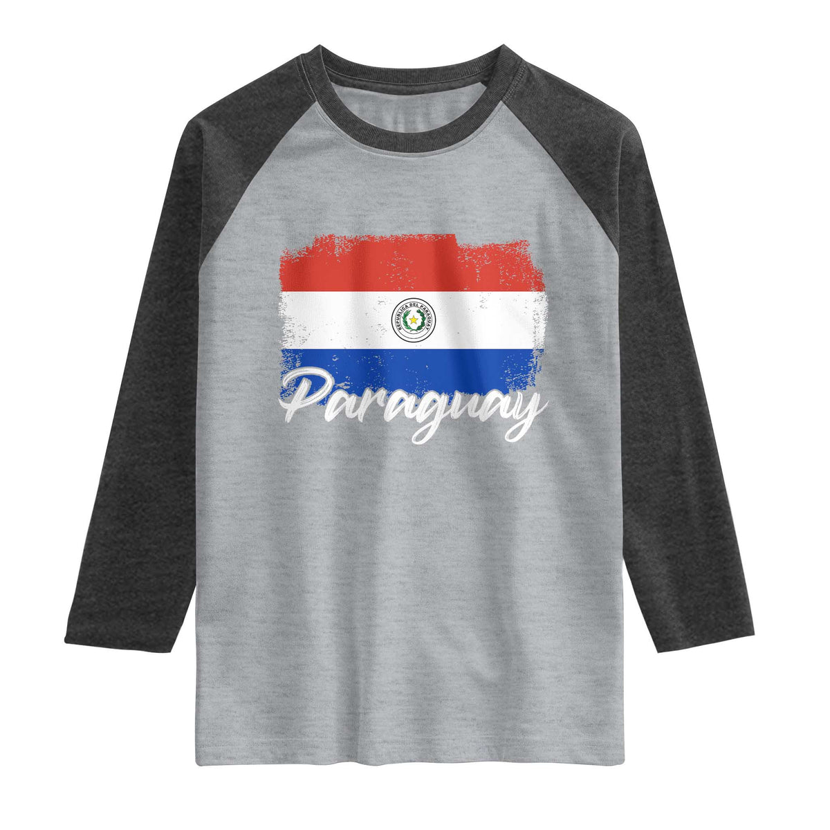 Vintage Paraguay Flag Paraguaya Heritage Pride Roots Raglan Shirt TS02 Heather Gray Heather Charcoal Print Your Wear