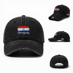 Vintage Paraguay Flag Paraguaya Heritage Pride Roots Washed Cotton Baseball Cap TS02 Washed Cap Universal Fit Black Print Your Wear