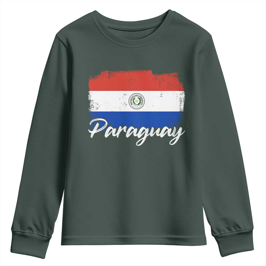Vintage Paraguay Flag Paraguaya Heritage Pride Roots Youth Sweatshirt TS02 Dark Forest Green Print Your Wear