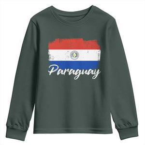 Vintage Paraguay Flag Paraguaya Heritage Pride Roots Youth Sweatshirt TS02 Dark Forest Green Print Your Wear