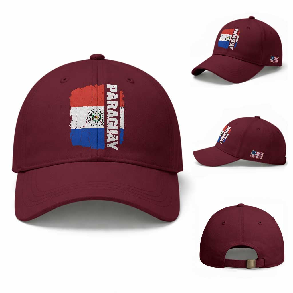 Paraguay Proud Roots Vintage Paraguaya Flag Heritage Pride Baseball Cap TS02 Baseball Cap Universal Fit Maroon Print Your Wear
