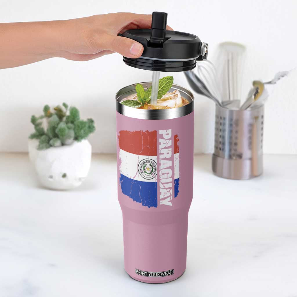 Paraguay Proud Roots Vintage Paraguaya Flag Heritage Pride Flip Straw Tumbler TS02 One Size: 30 oz Light Pink Print Your Wear