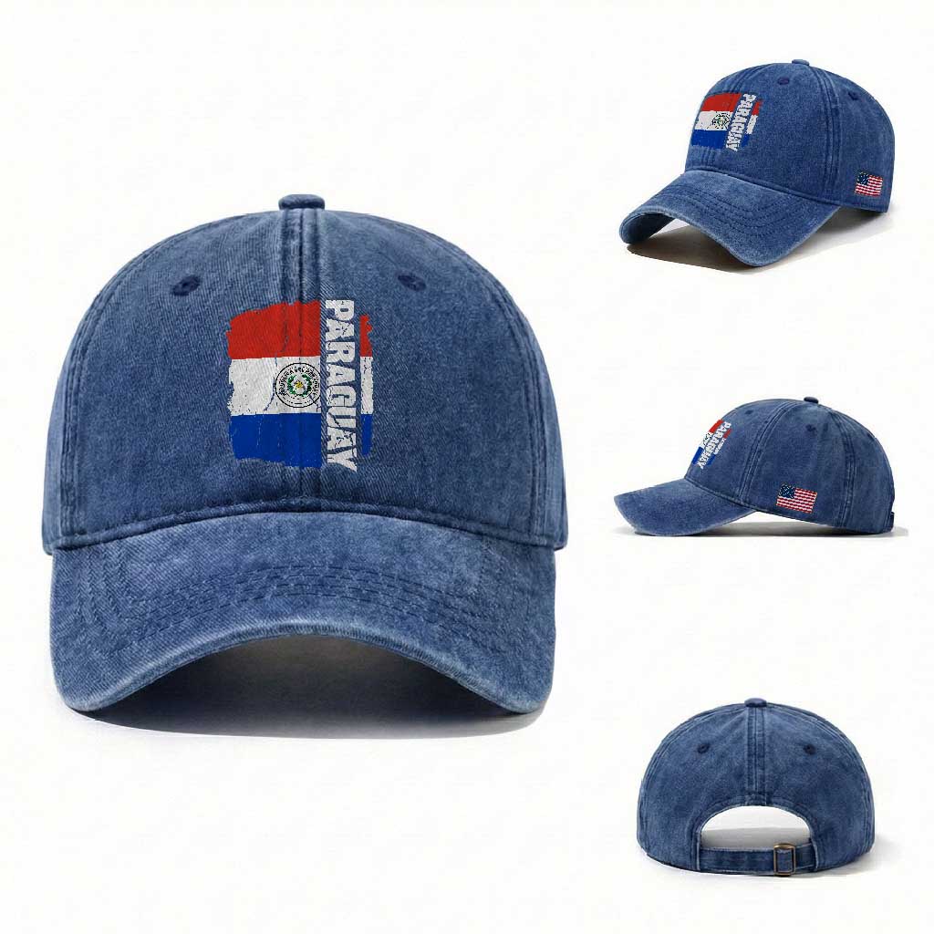 Paraguay Proud Roots Vintage Paraguaya Flag Heritage Pride Washed Cotton Baseball Cap TS02 Washed Cap Universal Fit Royal Blue Print Your Wear