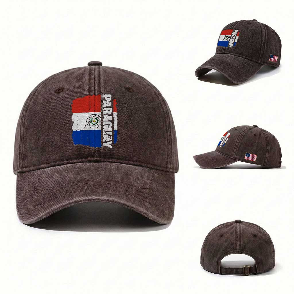 Paraguay Proud Roots Vintage Paraguaya Flag Heritage Pride Washed Cotton Baseball Cap TS02 Washed Cap Universal Fit Dark Brown Print Your Wear