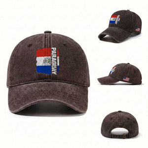 Paraguay Proud Roots Vintage Paraguaya Flag Heritage Pride Washed Cotton Baseball Cap TS02 Washed Cap Universal Fit Dark Brown Print Your Wear