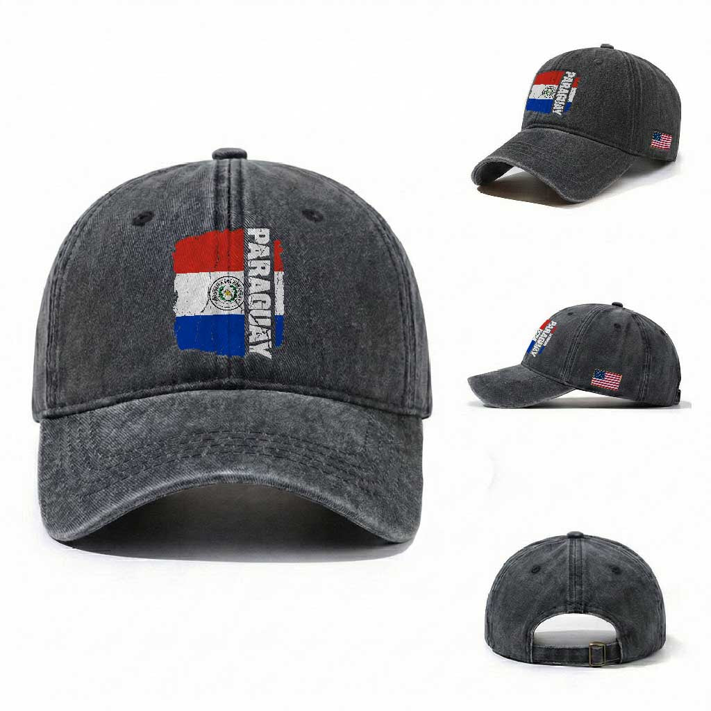 Paraguay Proud Roots Vintage Paraguaya Flag Heritage Pride Washed Cotton Baseball Cap TS02 Washed Cap Universal Fit Dark Gray Print Your Wear