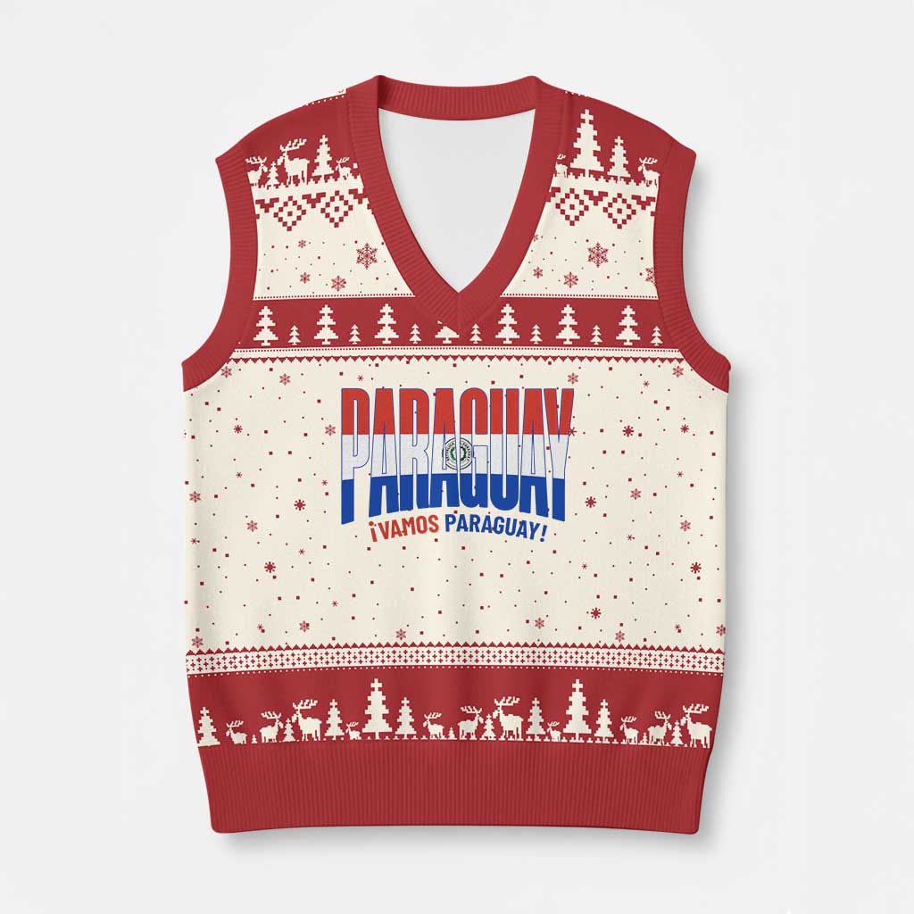 Vamos Paraguay Long Live Soccer Cheer V-Neck Knit Sweater Vest Patriotic Paraguaya Futbol Football Fans Pride TS02 Beige Red Print Your Wear
