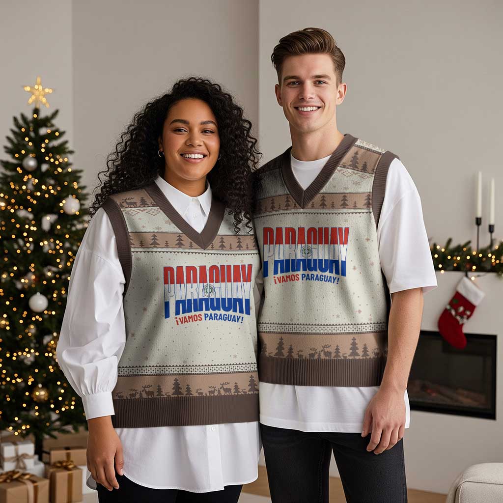 Vamos Paraguay Long Live Soccer Cheer V-Neck Knit Sweater Vest Patriotic Paraguaya Futbol Football Fans Pride TS02 Mocha Mousse Print Your Wear
