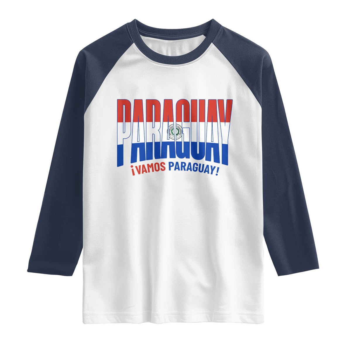 Vamos Paraguay Long Live Soccer Cheer Raglan Shirt Patriotic Paraguaya Futbol Football Fans Pride TS02 White Navy Print Your Wear