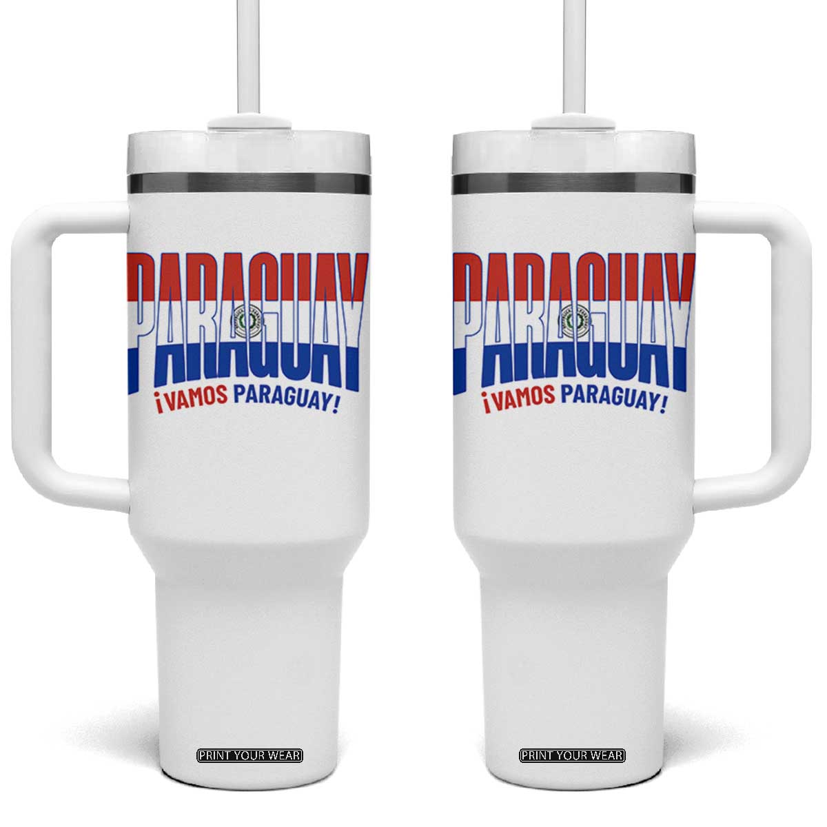 Vamos Paraguay Long Live Soccer Cheer Tumbler With Handle Patriotic Paraguaya Futbol Football Fans Pride TS02 One Size: 40 oz White Print Your Wear