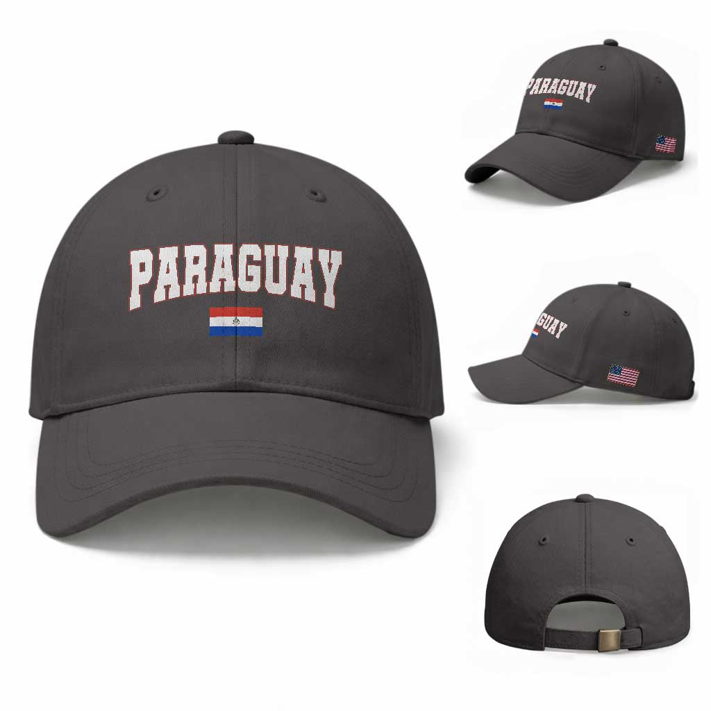 Paraguay Retro Athletic Varsity Style Baseball Cap Paraguaya Flag Country Pride Heritage TS02 Baseball Cap Universal Fit Dark Gray Print Your Wear