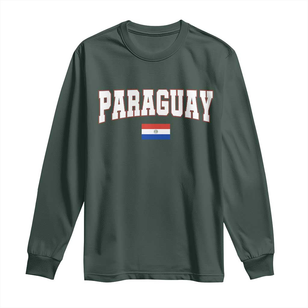 Paraguay Retro Athletic Varsity Style Long Sleeve Shirt Paraguaya Flag Country Pride Heritage TS02 Dark Forest Green Print Your Wear