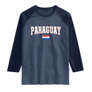Paraguay Retro Athletic Varsity Style Raglan Shirt Paraguaya Flag Country Pride Heritage TS02 Heather Denim Navy Print Your Wear