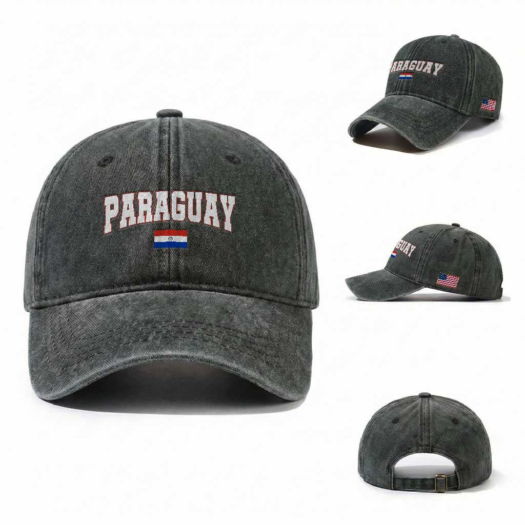 Paraguay Retro Athletic Varsity Style Washed Cotton Baseball Cap Paraguaya Flag Country Pride Heritage TS02 Washed Cap Universal Fit Dark Green Print Your Wear