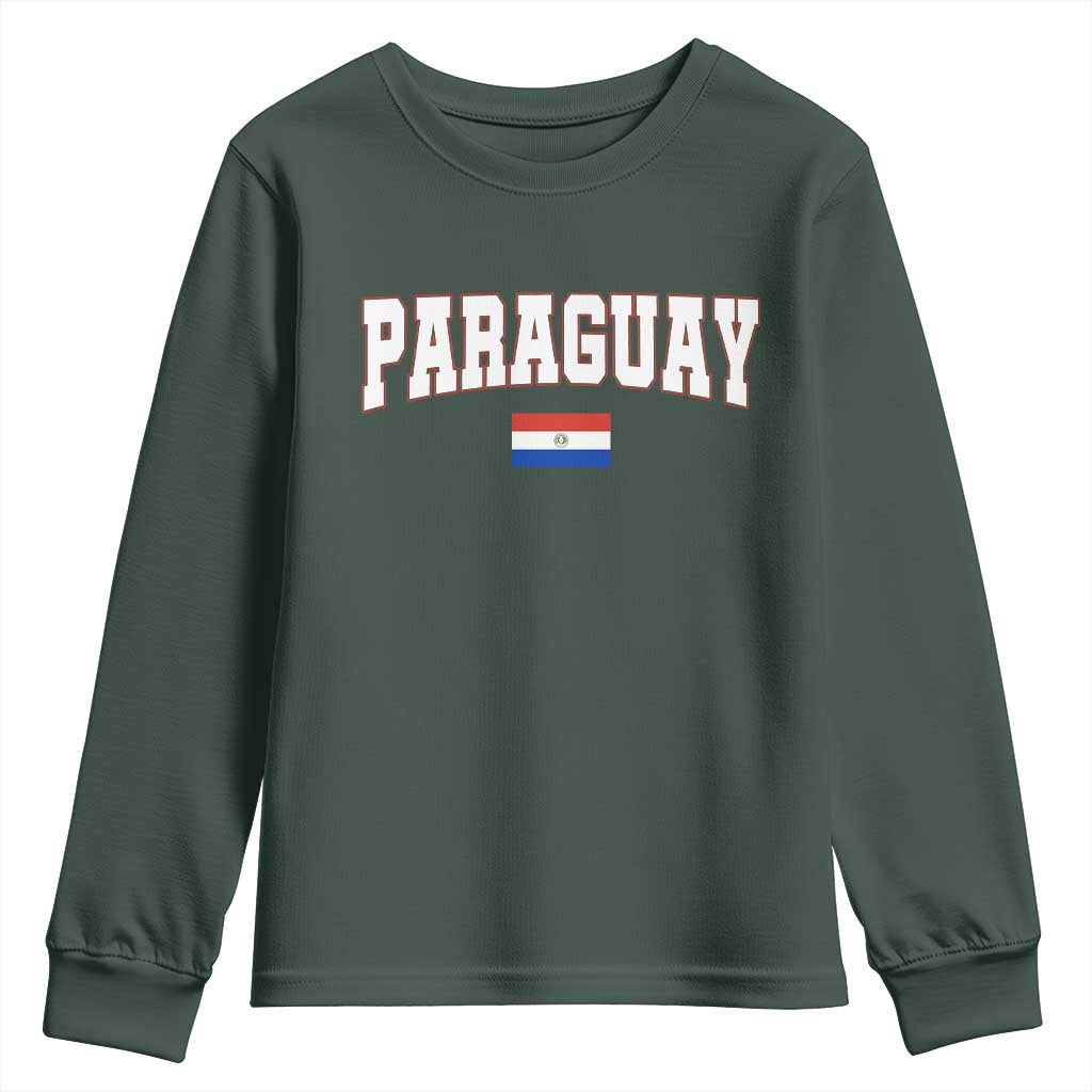 Paraguay Retro Athletic Varsity Style Youth Sweatshirt Paraguaya Flag Country Pride Heritage TS02 Dark Forest Green Print Your Wear