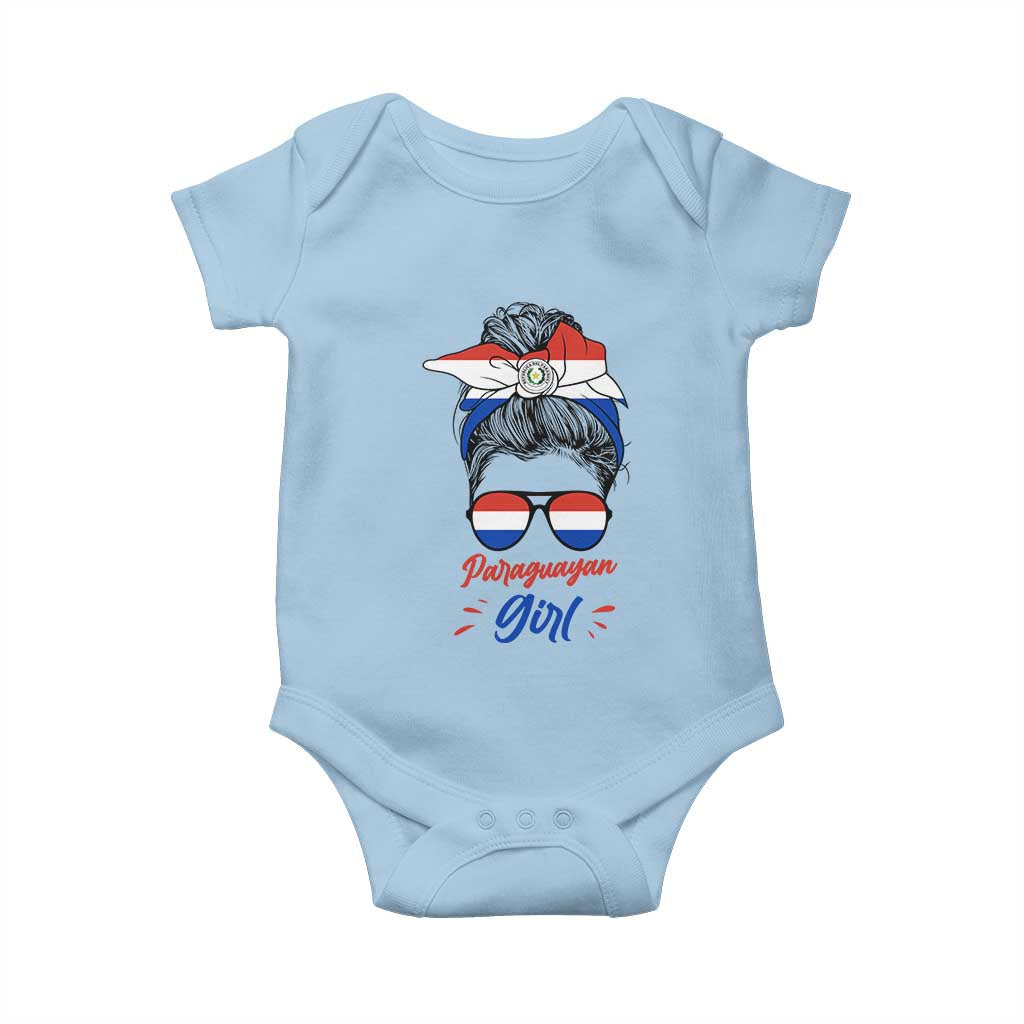 Proud Paraguayan Girl Messy Bun Bandana Aviator Sunglasses Baby Onesie Paraguay Heritage Roots HispanicLatina Pride TS02 Light Blue Print Your Wear