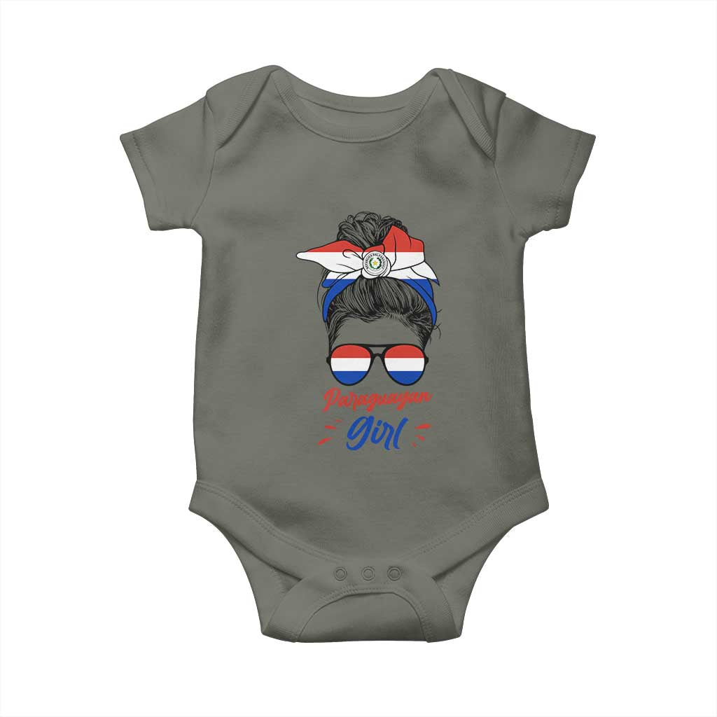 Proud Paraguayan Girl Messy Bun Bandana Aviator Sunglasses Baby Onesie Paraguay Heritage Roots HispanicLatina Pride TS02 Military Green Print Your Wear