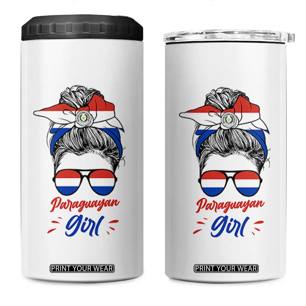 Proud Paraguayan Girl Messy Bun Bandana Aviator Sunglasses 4 in 1 Can Cooler Tumbler Paraguay Heritage Roots HispanicLatina Pride TS02 One Size: 16 oz White Print Your Wear