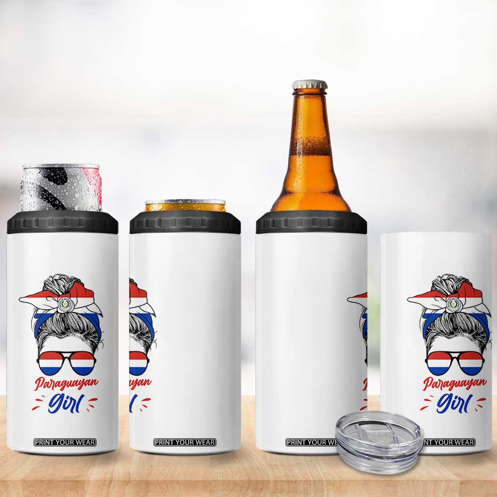 Proud Paraguayan Girl Messy Bun Bandana Aviator Sunglasses 4 in 1 Can Cooler Tumbler Paraguay Heritage Roots HispanicLatina Pride TS02 Print Your Wear