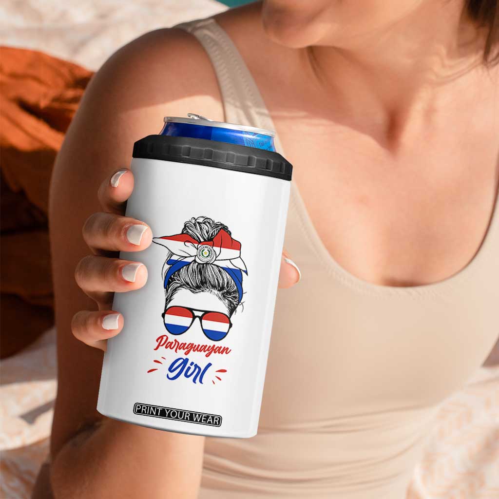 Proud Paraguayan Girl Messy Bun Bandana Aviator Sunglasses 4 in 1 Can Cooler Tumbler Paraguay Heritage Roots HispanicLatina Pride TS02 Print Your Wear