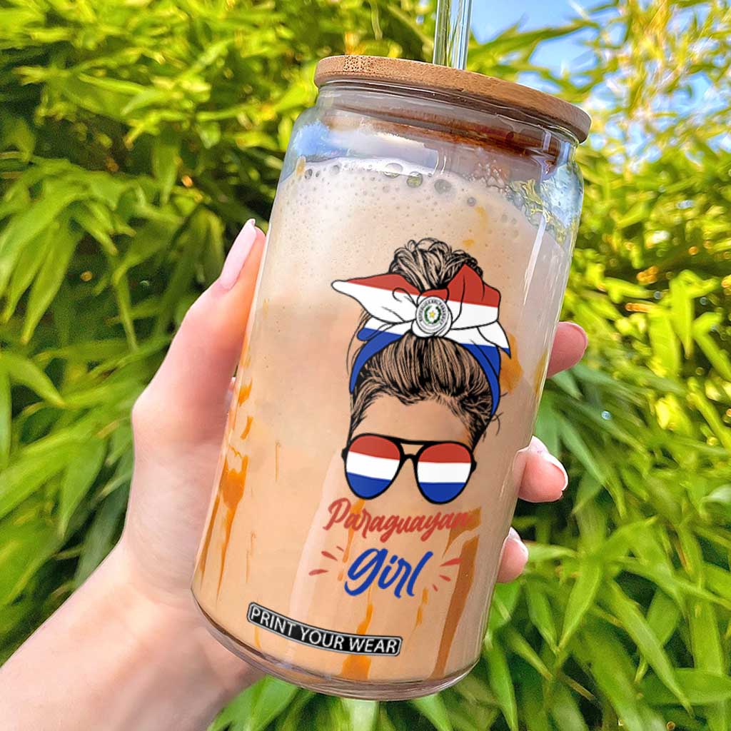 Proud Paraguayan Girl Messy Bun Bandana Aviator Sunglasses Glass Can Paraguay Heritage Roots HispanicLatina Pride TS02 White Print Your Wear