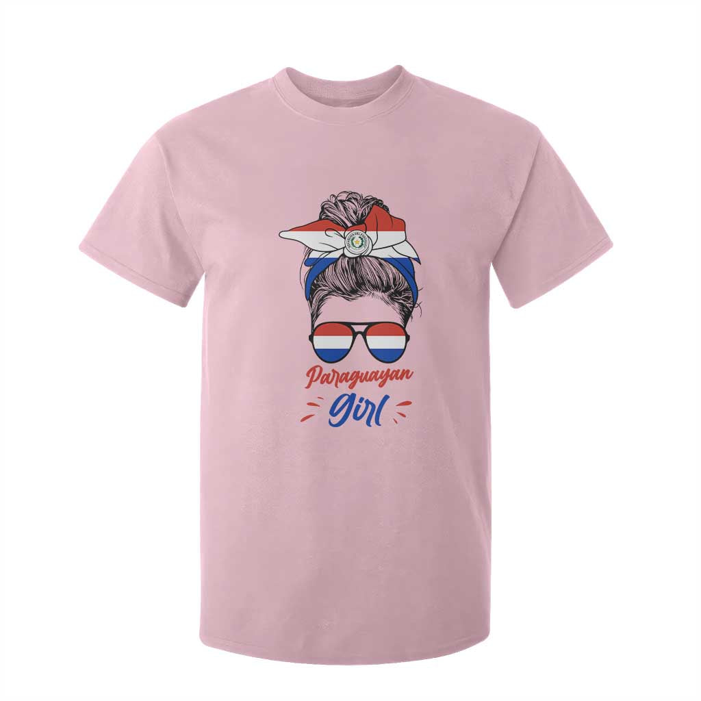 Proud Paraguayan Girl Messy Bun Bandana Aviator Sunglasses T Shirt For Kid Paraguay Heritage Roots HispanicLatina Pride TS02 Light Pink Print Your Wear