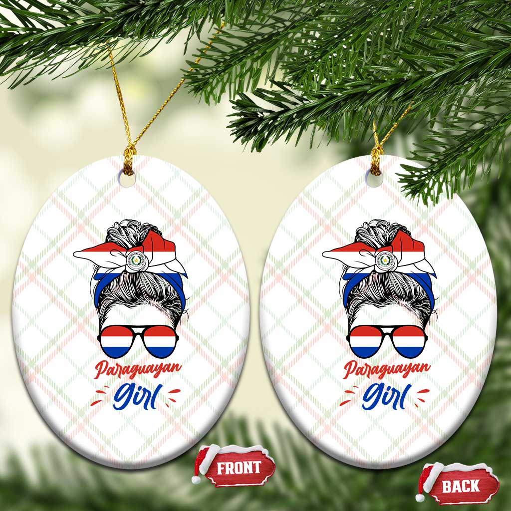 Proud Paraguayan Girl Messy Bun Bandana Aviator Sunglasses Ceramic Ornament Paraguay Heritage Roots HispanicLatina Pride TS02 Print Your Wear