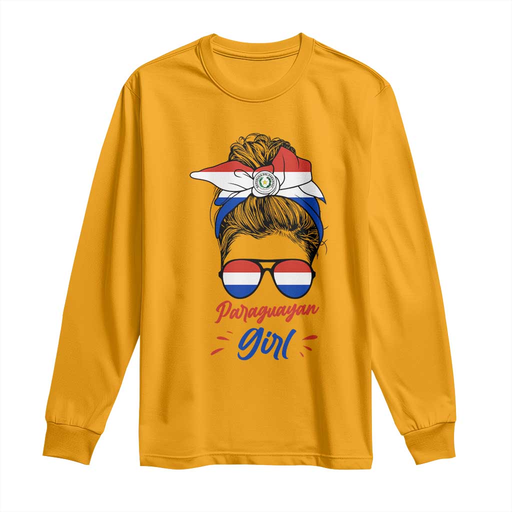 Proud Paraguayan Girl Messy Bun Bandana Aviator Sunglasses Long Sleeve Shirt Paraguay Heritage Roots HispanicLatina Pride TS02 Gold Print Your Wear