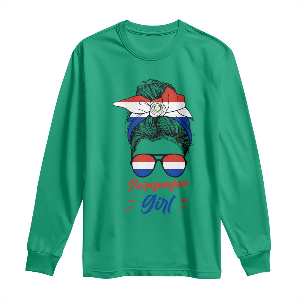 Proud Paraguayan Girl Messy Bun Bandana Aviator Sunglasses Long Sleeve Shirt Paraguay Heritage Roots HispanicLatina Pride TS02 Irish Green Print Your Wear