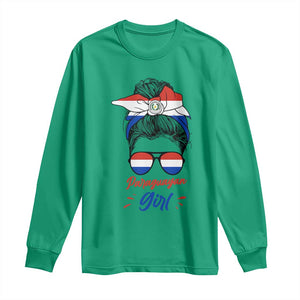Proud Paraguayan Girl Messy Bun Bandana Aviator Sunglasses Long Sleeve Shirt Paraguay Heritage Roots HispanicLatina Pride TS02 Irish Green Print Your Wear