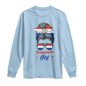 Proud Paraguayan Girl Messy Bun Bandana Aviator Sunglasses Long Sleeve Shirt Paraguay Heritage Roots HispanicLatina Pride TS02 Light Blue Print Your Wear