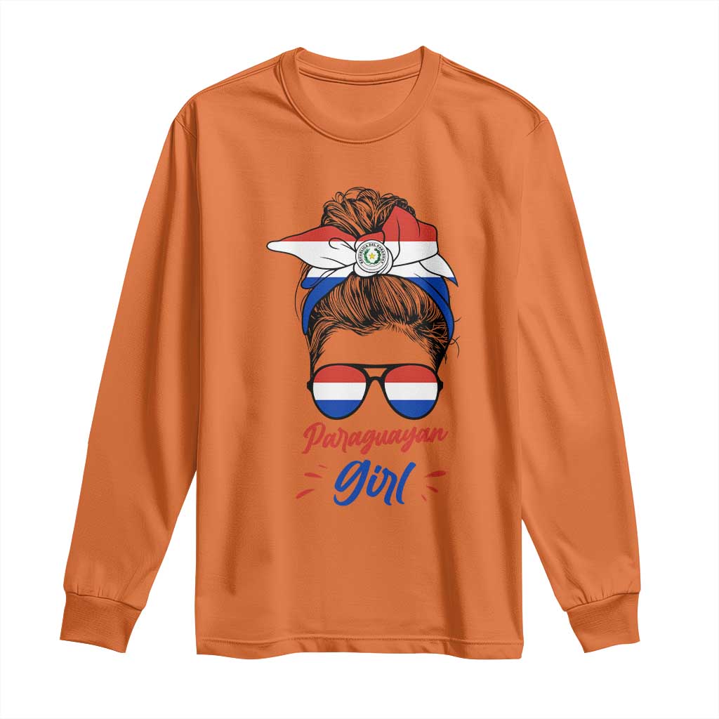 Proud Paraguayan Girl Messy Bun Bandana Aviator Sunglasses Long Sleeve Shirt Paraguay Heritage Roots HispanicLatina Pride TS02 Orange Print Your Wear