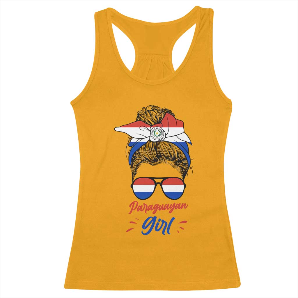 Proud Paraguayan Girl Messy Bun Bandana Aviator Sunglasses Racerback Tank Top Paraguay Heritage Roots HispanicLatina Pride TS02 Gold Print Your Wear