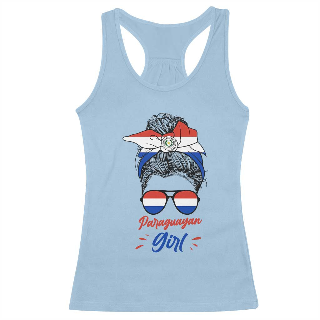 Proud Paraguayan Girl Messy Bun Bandana Aviator Sunglasses Racerback Tank Top Paraguay Heritage Roots HispanicLatina Pride TS02 Light Blue Print Your Wear