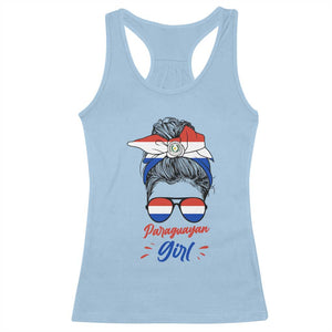 Proud Paraguayan Girl Messy Bun Bandana Aviator Sunglasses Racerback Tank Top Paraguay Heritage Roots HispanicLatina Pride TS02 Light Blue Print Your Wear