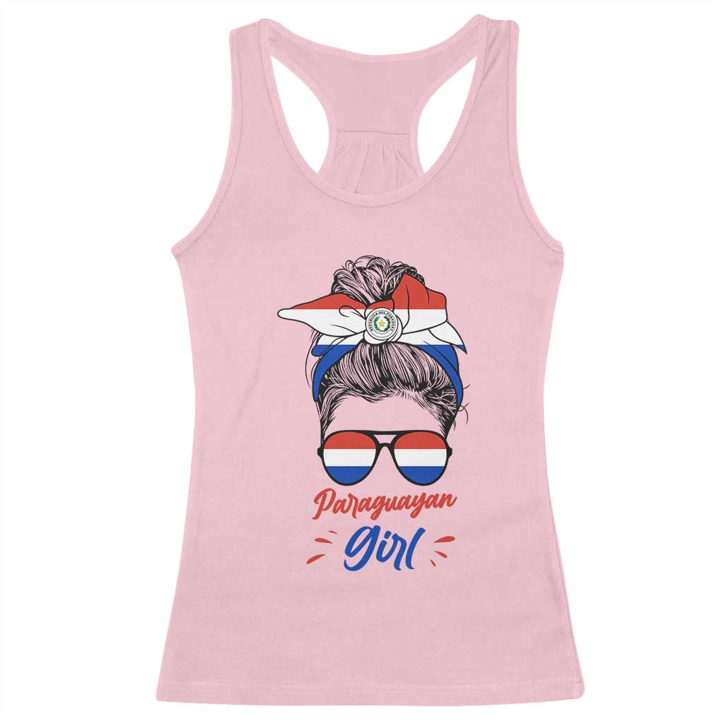 Proud Paraguayan Girl Messy Bun Bandana Aviator Sunglasses Racerback Tank Top Paraguay Heritage Roots HispanicLatina Pride TS02 Light Pink Print Your Wear