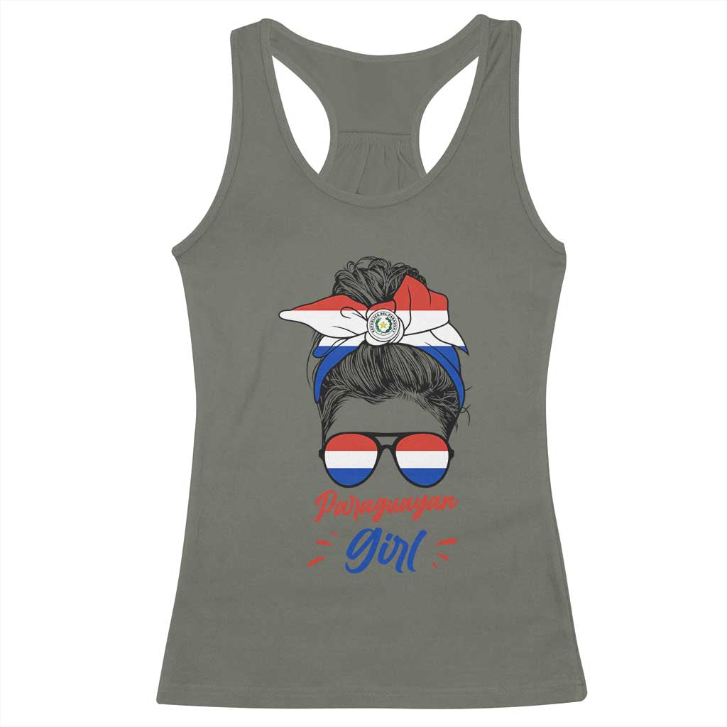 Proud Paraguayan Girl Messy Bun Bandana Aviator Sunglasses Racerback Tank Top Paraguay Heritage Roots HispanicLatina Pride TS02 Military Green Print Your Wear