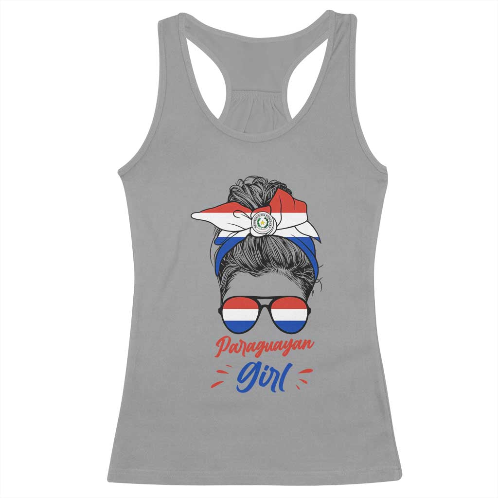 Proud Paraguayan Girl Messy Bun Bandana Aviator Sunglasses Racerback Tank Top Paraguay Heritage Roots HispanicLatina Pride TS02 Sport Gray Print Your Wear