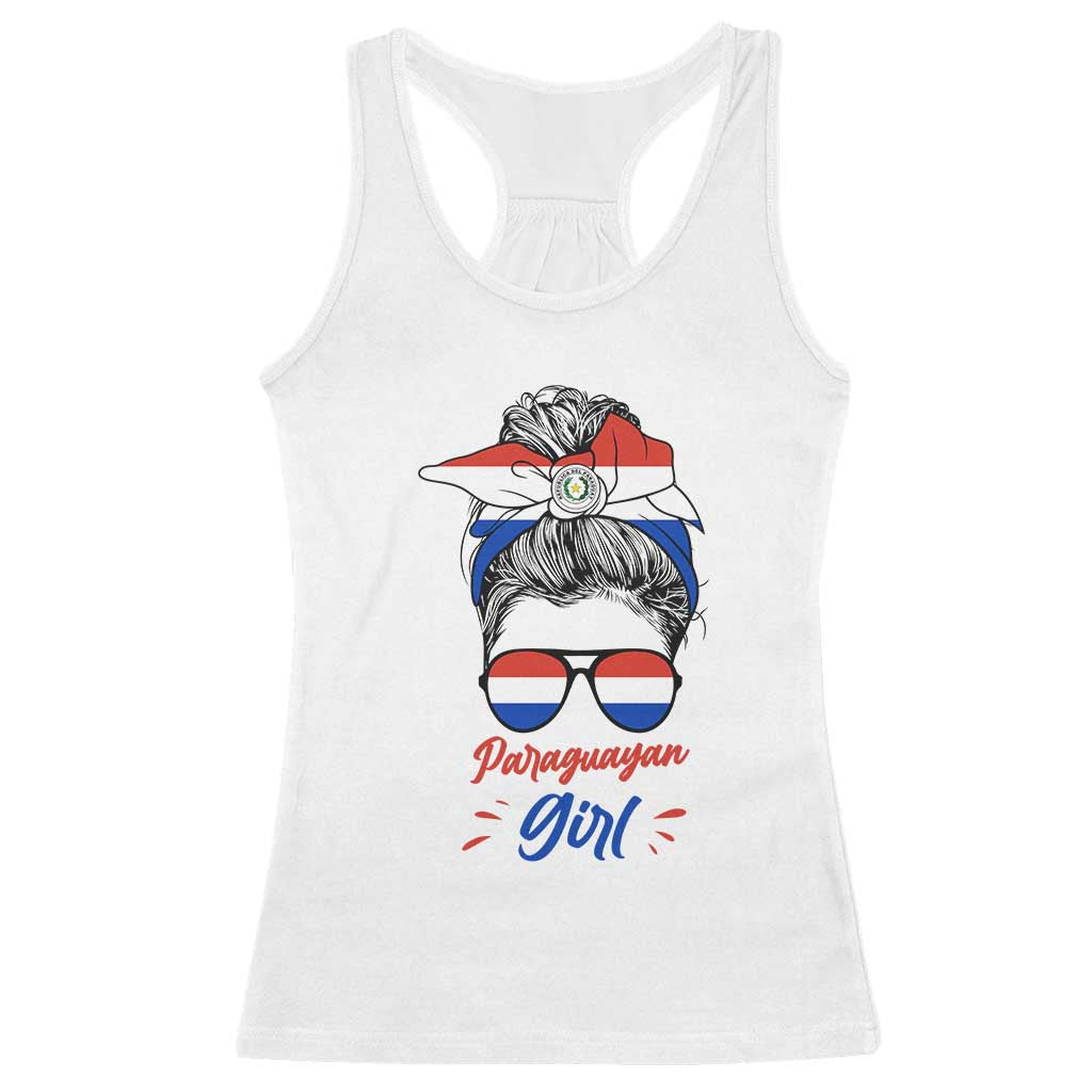 Proud Paraguayan Girl Messy Bun Bandana Aviator Sunglasses Racerback Tank Top Paraguay Heritage Roots HispanicLatina Pride TS02 White Print Your Wear