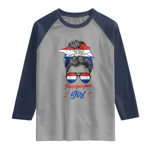 Proud Paraguayan Girl Messy Bun Bandana Aviator Sunglasses Raglan Shirt Paraguay Heritage Roots HispanicLatina Pride TS02 Sport Gray Navy Print Your Wear