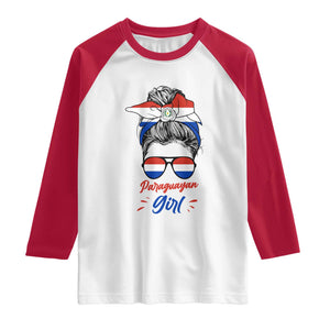 Proud Paraguayan Girl Messy Bun Bandana Aviator Sunglasses Raglan Shirt Paraguay Heritage Roots HispanicLatina Pride TS02 White Red Print Your Wear