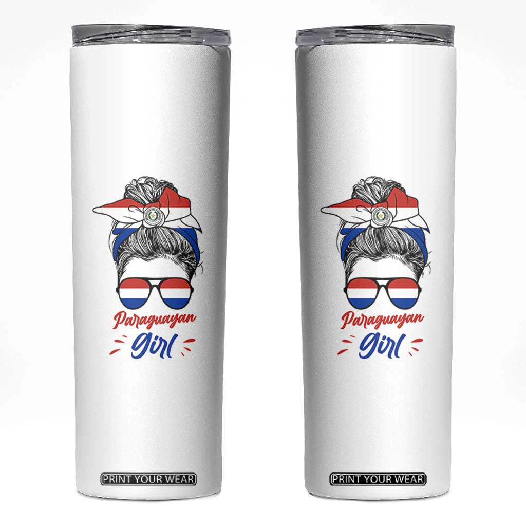 Proud Paraguayan Girl Messy Bun Bandana Aviator Sunglasses Skinny Tumbler Paraguay Heritage Roots HispanicLatina Pride TS02 White Print Your Wear