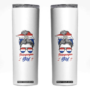 Proud Paraguayan Girl Messy Bun Bandana Aviator Sunglasses Skinny Tumbler Paraguay Heritage Roots HispanicLatina Pride TS02 White Print Your Wear