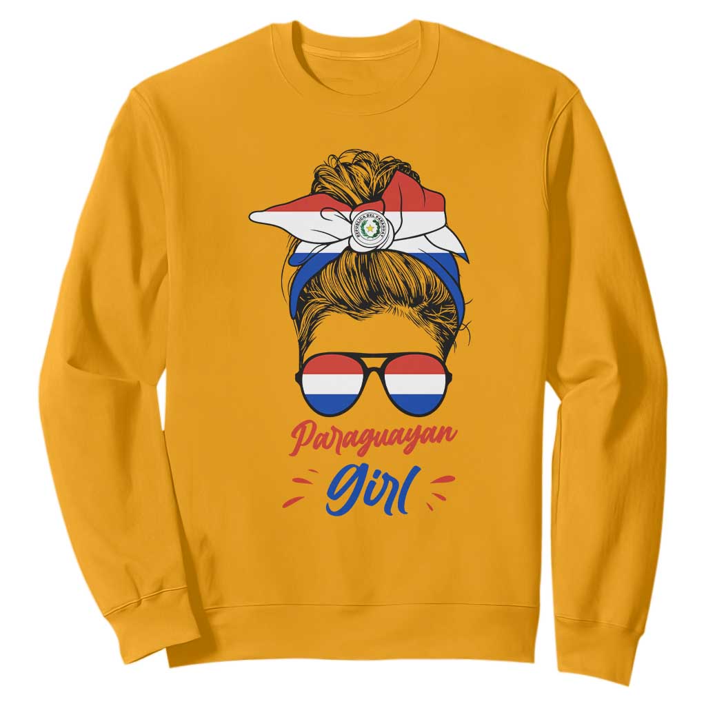 Proud Paraguayan Girl Messy Bun Bandana Aviator Sunglasses Sweatshirt Paraguay Heritage Roots HispanicLatina Pride TS02 Gold Print Your Wear