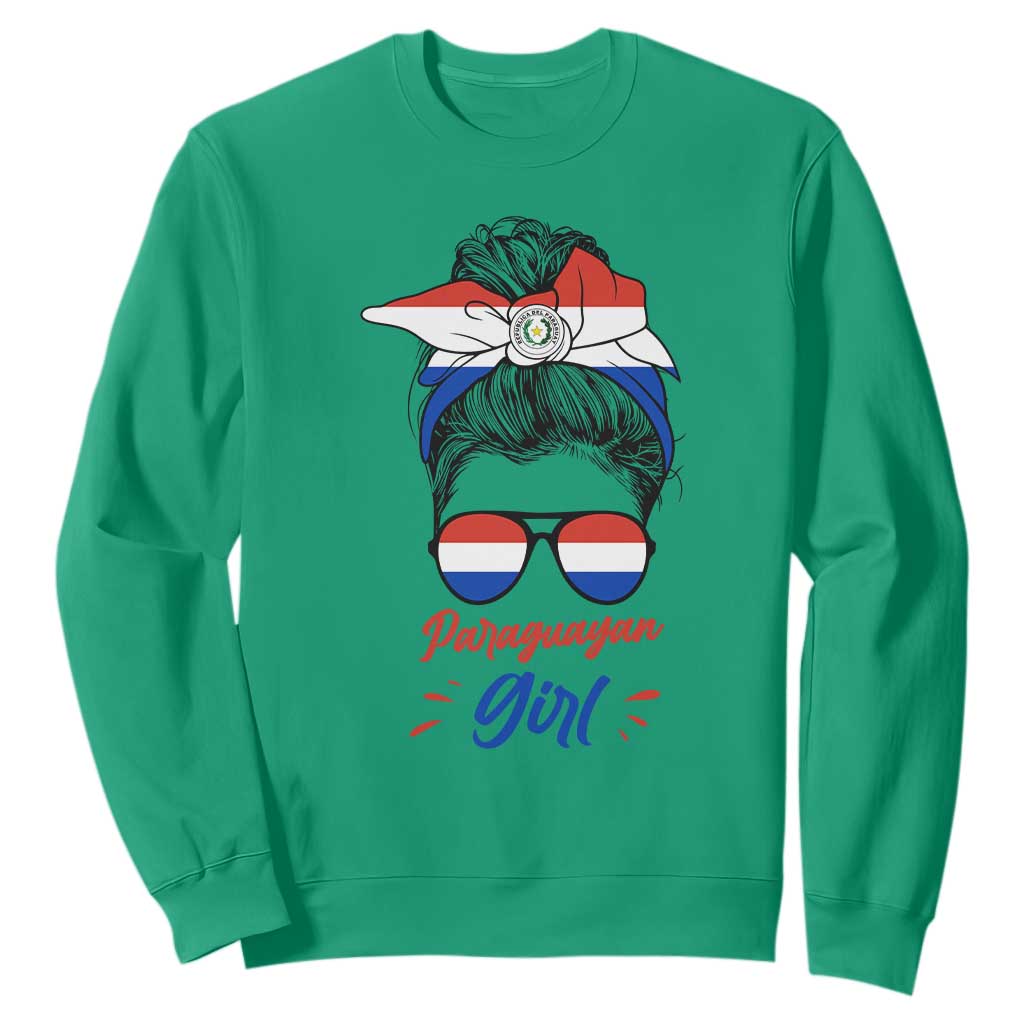 Proud Paraguayan Girl Messy Bun Bandana Aviator Sunglasses Sweatshirt Paraguay Heritage Roots HispanicLatina Pride TS02 Irish Green Print Your Wear