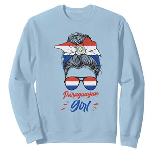 Proud Paraguayan Girl Messy Bun Bandana Aviator Sunglasses Sweatshirt Paraguay Heritage Roots HispanicLatina Pride TS02 Light Blue Print Your Wear