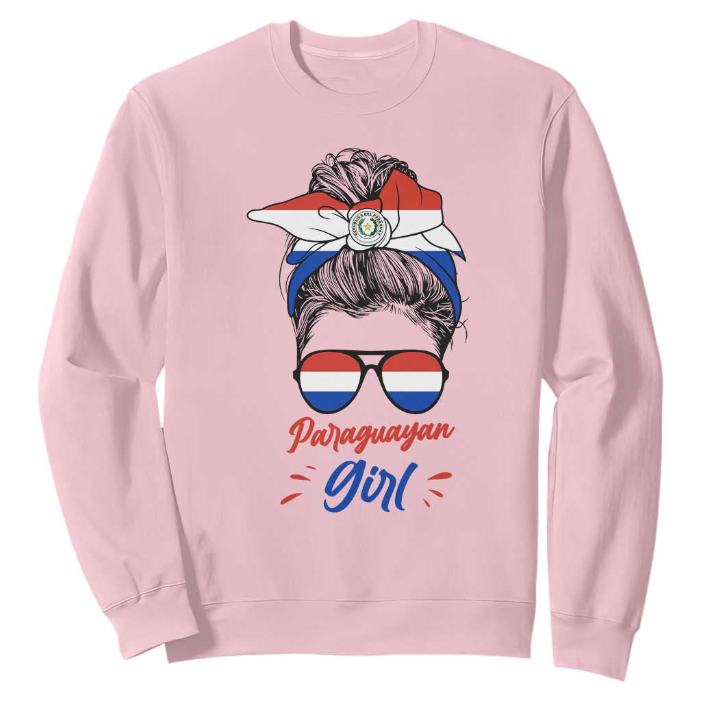 Proud Paraguayan Girl Messy Bun Bandana Aviator Sunglasses Sweatshirt Paraguay Heritage Roots HispanicLatina Pride TS02 Light Pink Print Your Wear
