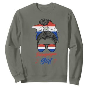 Proud Paraguayan Girl Messy Bun Bandana Aviator Sunglasses Sweatshirt Paraguay Heritage Roots HispanicLatina Pride TS02 S Military Green Print Your Wear
