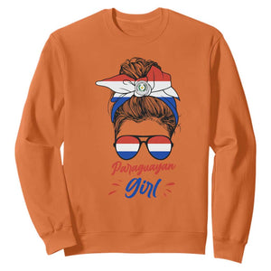 Proud Paraguayan Girl Messy Bun Bandana Aviator Sunglasses Sweatshirt Paraguay Heritage Roots HispanicLatina Pride TS02 Orange Print Your Wear