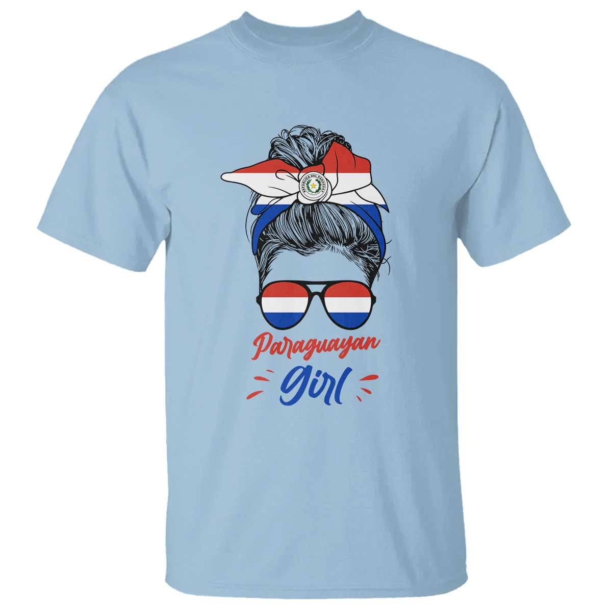 Proud Paraguayan Girl Messy Bun Bandana Aviator Sunglasses T Shirt Paraguay Heritage Roots HispanicLatina Pride TS02 Light Blue Print Your Wear